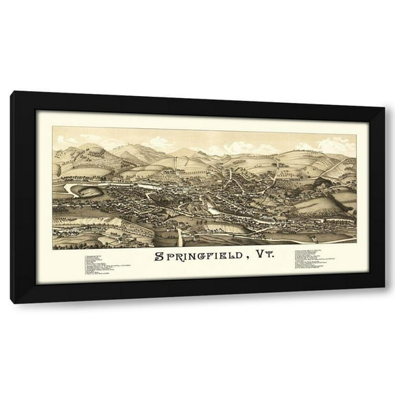 Burleigh 14x9 Black Modern Wood Framed Wall Art Titled - Springfield Vermont - Burleigh 1886
