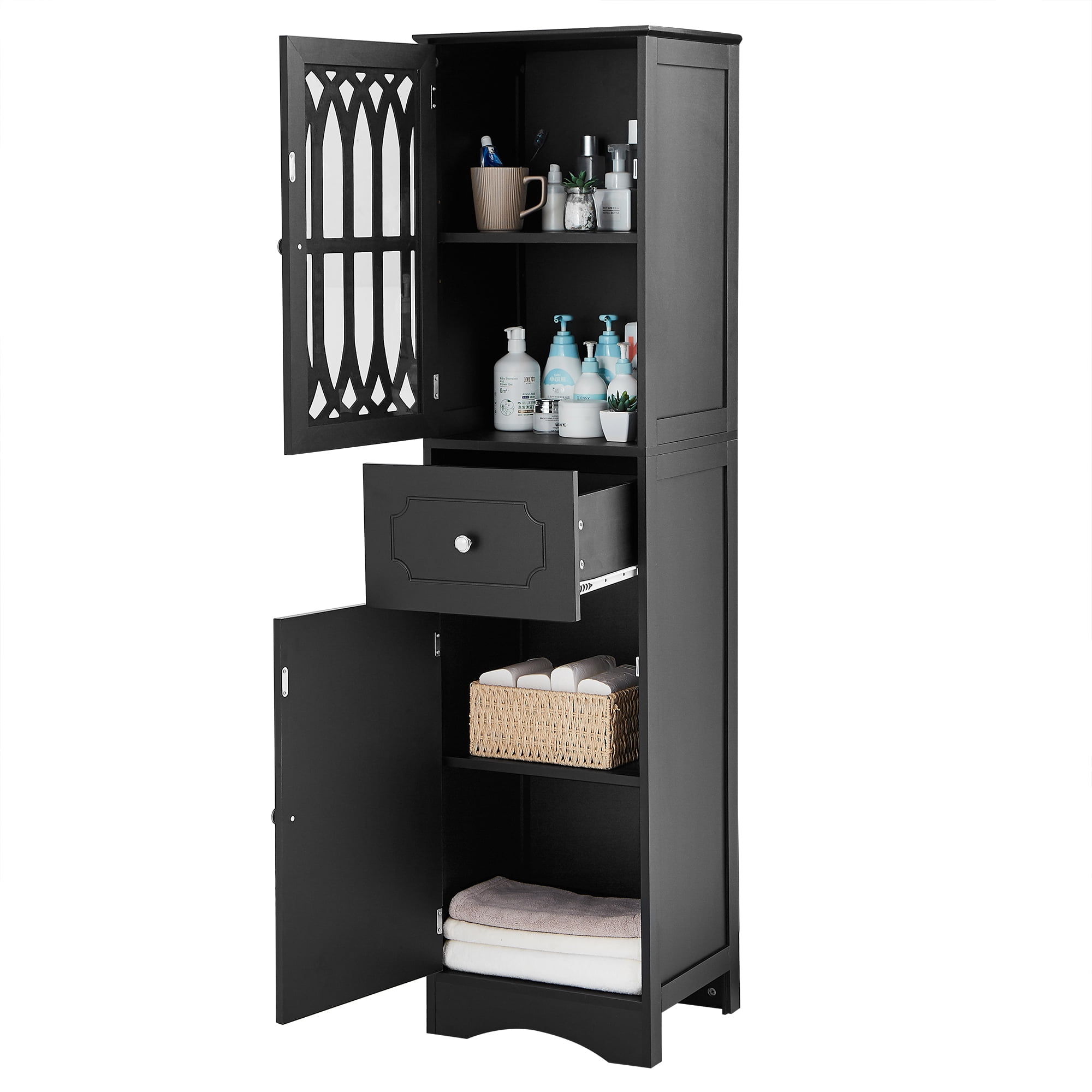 Tall Bathroom Cabinet, Freestanding Storage Cabinet with Drawer and Doors