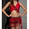 thumbnail image 2 of Women's Sparkly 2Pcs Belly Dance Outfits Sequin Tassel Bra Crop Top with Fringe Hip Scarf Sets Sexy Latin Dress, 2 of 6