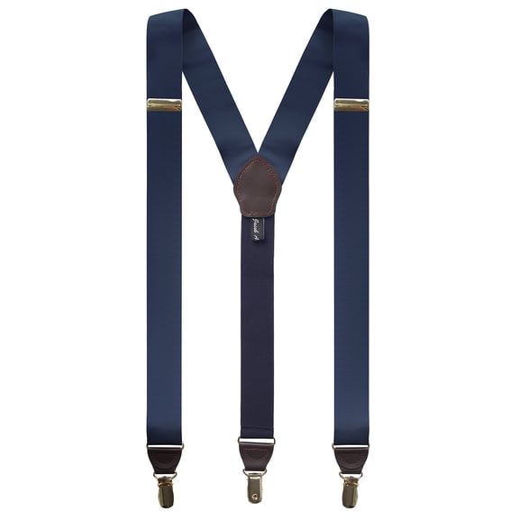 Jacob Alexander Men's Grosgrain Ribbon Leather Clip Y-back Suspenders Braces - Navy Blue