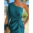 thumbnail image 4 of Women'S One Shoulder Long Sleeve High Split Cocktail Wedding Party Maxi Dress Peacock Blue XXXL, 4 of 8