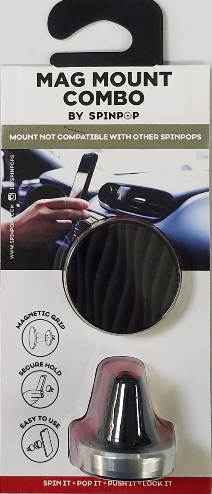 360 Mount Matte Hematite Spinpop Support Magnetic Car Mount Plus Collapsible Grip and Kickstand for Phones and Tablets