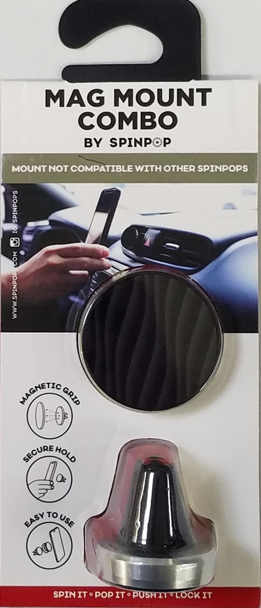 360 Mount Matte Hematite Spinpop Support Magnetic Car Mount Plus Collapsible Grip and Kickstand for Phones and Tablets