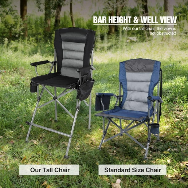 REDCAMP Extra Tall Folding Chairs for Adults 330lbs Portable Bar Height Foldable Director Chairs for Camping Outside Comfortable with Makeup Pocket High Back and Footrest Black Walmart Business Suppli...