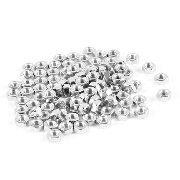 Silver Tone Hexagonal Metal M3 3mm Female Thread Screw Nut 100Pcs ...