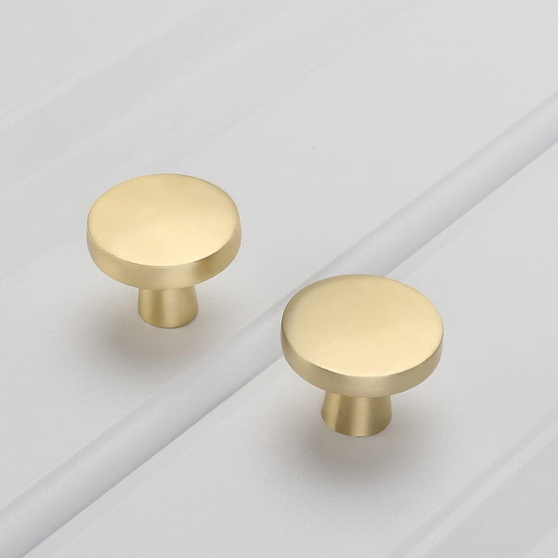 Fitviso 10 Pack 1-1/4 Inch Brushed Brass Kitchen Cabinet Knobs，Solid Dresser Knobs Drawer Knobs For Cupboard Drawer Pulls