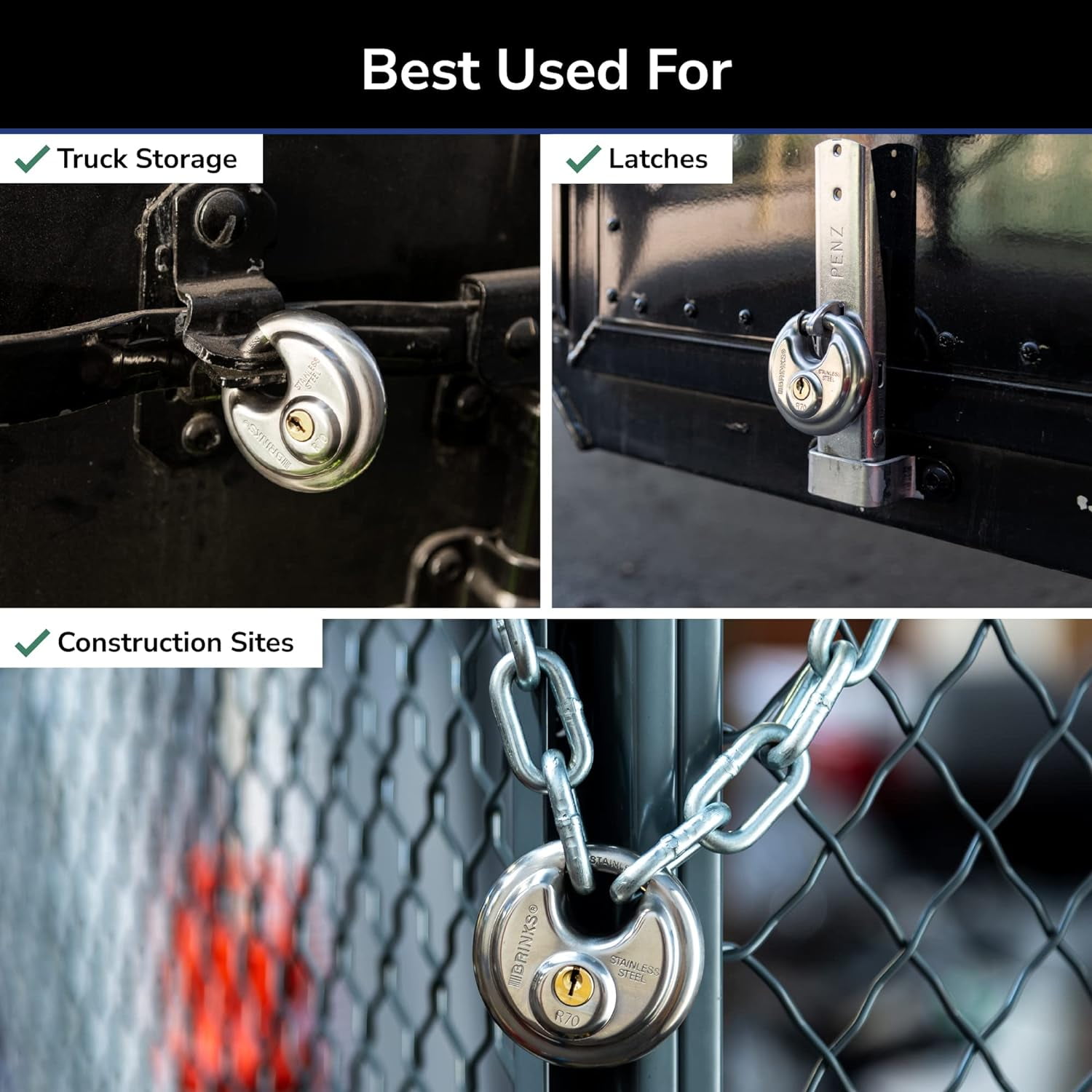 (2 pack) Brinks Stainless Steel 70mm Keyed Discus Padlock with 5/8in Shackle, 2 pack