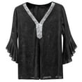 thumbnail image 3 of Womens Sparkly Sequin Tops 3/4 Sleeve Glitter Dressy Blouse V-Neck Disco Shirt (Black XXL), 3 of 3