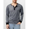 thumbnail image 2 of YLSDY Fashion Mens Henley T Shirts Long Sleeve Striped Colorblock Cotton Collarless Regular Fitted Striped Work Golf Daily Shirt Gray M, 2 of 7