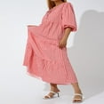thumbnail image 4 of PENGXIANG Robe Maxi à Manches Courtes Bouffantes Col en V Été Boho Imprimé Floral Robe Smockée Évasée Violet Foncé TTG, 4 of 8