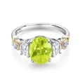 thumbnail image 2 of Gem Stone King 925 Silver and 10K Yellow Gold 3-Stone Ring Oval Yellow Lemon Quartz and Moissanite (2.15 Cttw, Size 8), 2 of 3