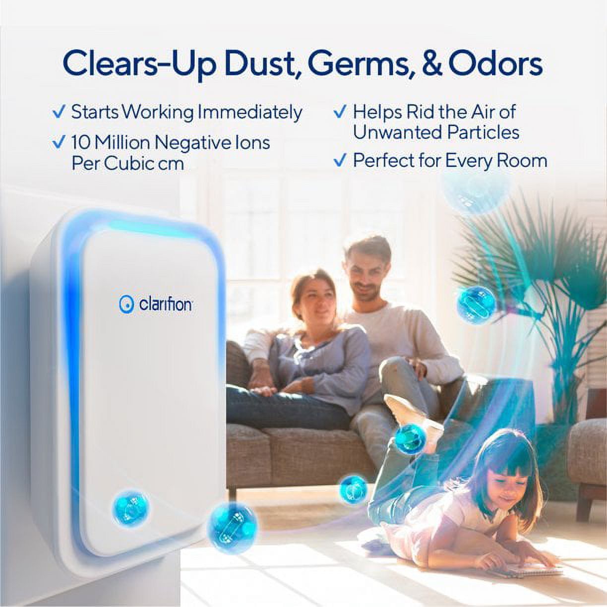 Clarifion Negative Ion Generator with Highest Output 6 Units Filterless Mobile Ionizer Plug in Eliminates Smoke Viruses Allergens More