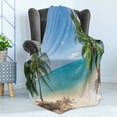 thumbnail image 4 of Ocean Soft Flannel Fleece Throw Blanket, Panoramic View of Tropical Sandy Beach Exotic Vacation Theme Print, Cozy Plush for Indoor and Outdoor Use, 50" x 70", Pale Brown Turquoise, by Ambesonne, 4 of 5