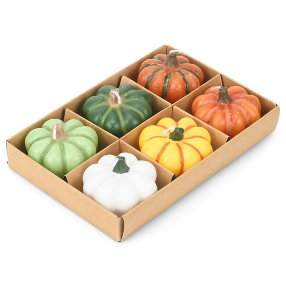 Colorful Orange Green Yellow Pumpkin 3.5 x 11.2 Wax Decorative Tabletop Candle Boxed Set 6