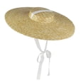 thumbnail image 1 of Sombreros grandes de paja Natural para mujer, visera de playa de ala ancha, elegante, plana, con cinta larga y cordones, Verano, 1 of 4