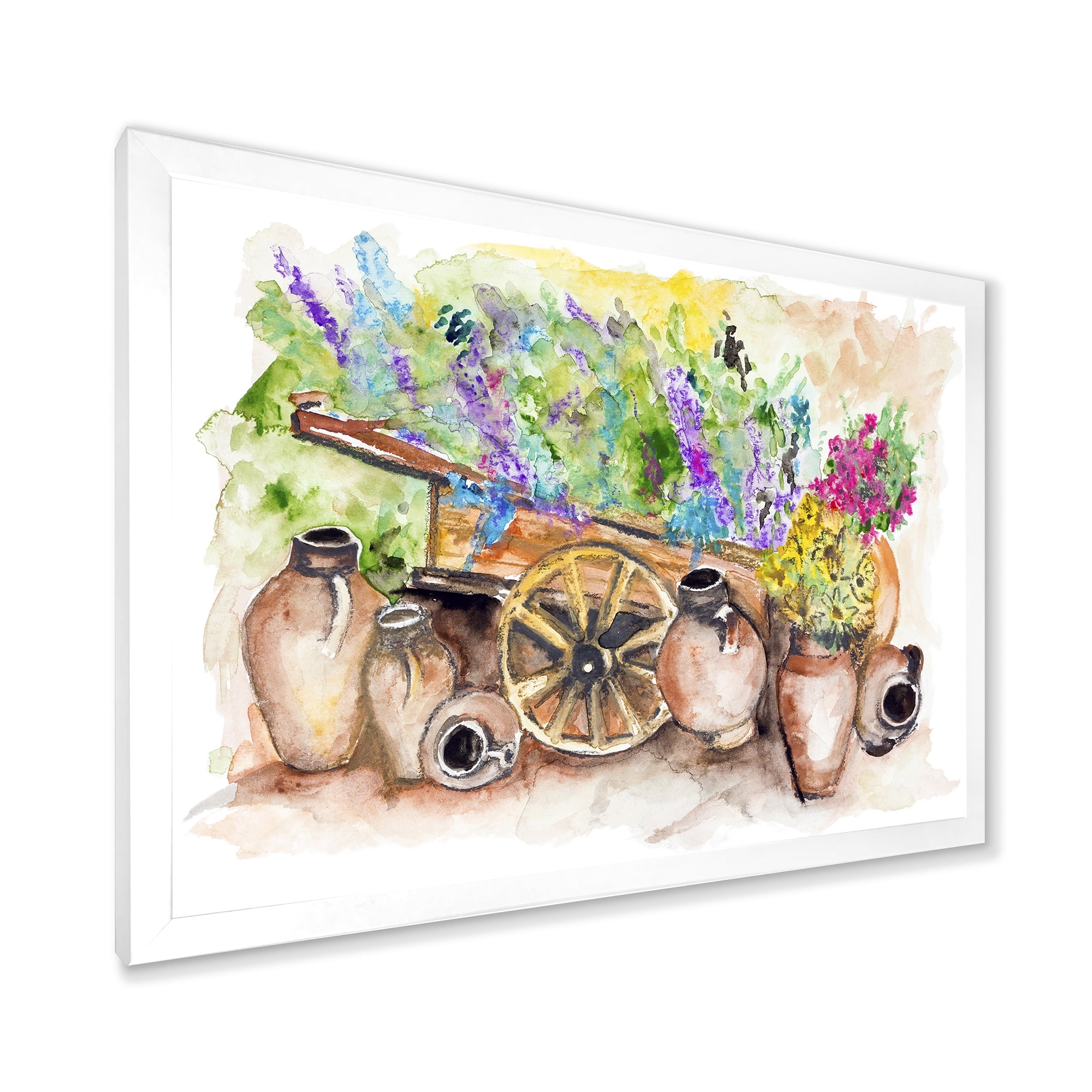 Designart 'Lavender Flowers On Ancient Cart Illustration' Traditional Framed Art Print