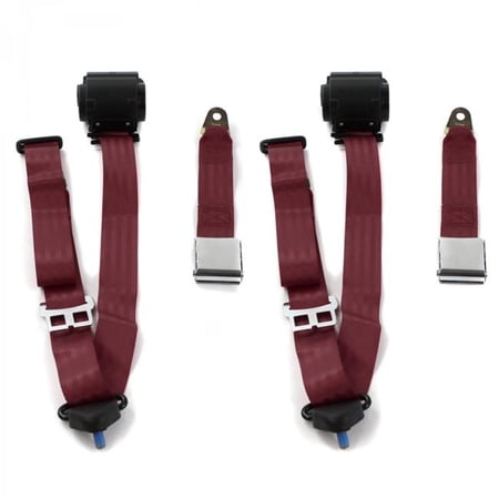 SafeTBoy Airplane 3 Point Burgundy Retractable Bucket Seat Belt Kit for Chevy Truck 1935-1940 - 2 Belts