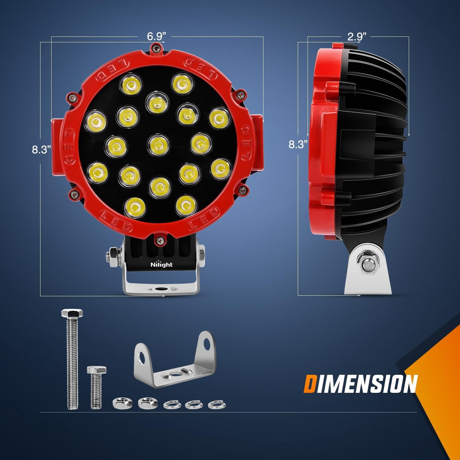 Nilight Led Light Bar 2PCS 7" 51W 5100LM Red Round Spot LED Light Pod off Road Fog Driving Roof Bar Bumper for Jeep Truck ATV UTV SUV