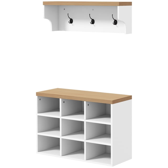 CoSoTower 2-in-1 Hall Tree, 5-Hook Coat Rack Shoe Bench Set w/ Bench and Shoe Storage for Entryway, Hallway, White