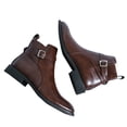 thumbnail image 2 of Brown Men'S Chelsea Boots Pointed Toe Leather Buckle Zipper Decoration Ankle High Casual Footwear Low Heel 1.09 Inches 1.83 Pounds, 2 of 5