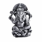 Thai Decor Ganesha Buddha Statue Hindu God of Success Sitting on Lotus Aquarium Fish Tank Resin Decorations (Silver)