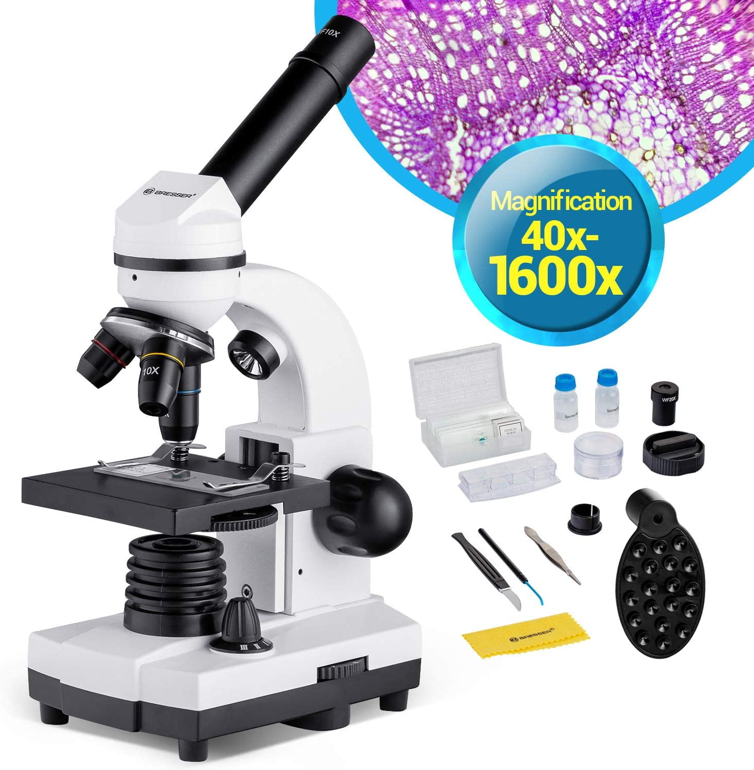 40X1600X Microscope for Kids Beginner Adults Cordless Compound