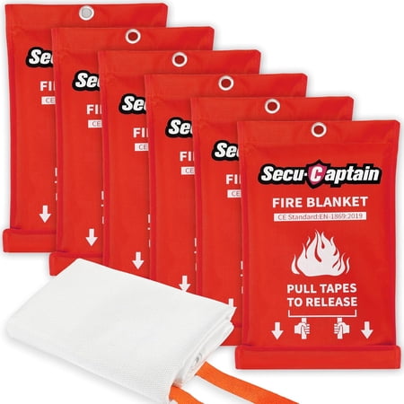 SecuCaptain Emergency Fire Blanket for Home and Kitchen - 2 Pack 40"x40" Flame Suppression Fiberglass Fire Blankets for House Camping Car Office Warehouse Emergency Survival Safety