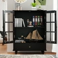 thumbnail image 2 of Minimalist Black Buffet Cabinet with Double Glass Doors and Drawer, Modern Wooden Storage Sideboard Cupboard for Living room, Dining Room Hallway Entryway(Black), 2 of 22