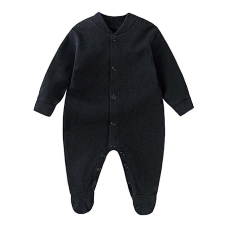 Wxolcjlv Baby Boys Girls Cotton Jumpsuit Long Sleeve Solid Color Front Open Footed Romper Infant Cozy Warm Snap Closure Crawling Pjs Bodysuits,Newborn-3 Months