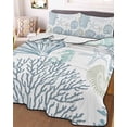 thumbnail image 2 of Quilts Twin XL Size, Light Blue Teal Coastal Soft Comforter Bedding Set for Bed, Summer Beach Coral Shell Ocean Lightweight Quilted Bedspread with Pillow Cover(2 Pieces) for All Season, 68x98 Inch, 2 of 6