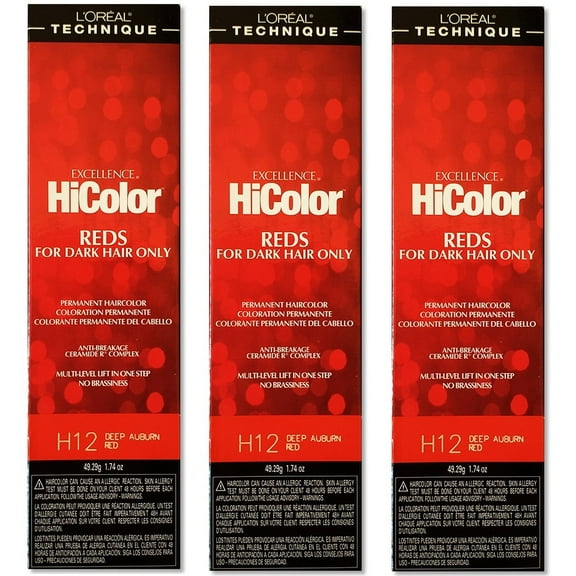 L'Oreal Excellence HiColor H12 Deep Auburn Red Permanent Tint HC-05109 (3 Pack)