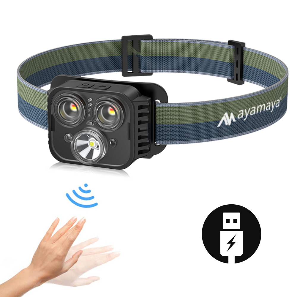Headlamp with Motion Sensor Rechargeable Headlamp 3 LED USB Headlights