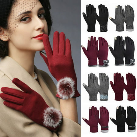 Womens Winter Gloves-Fitbest Womens Winter Warm Gloves Bowknot Thick Fleece Lining Warm Mittens Outdoor Touch Screen