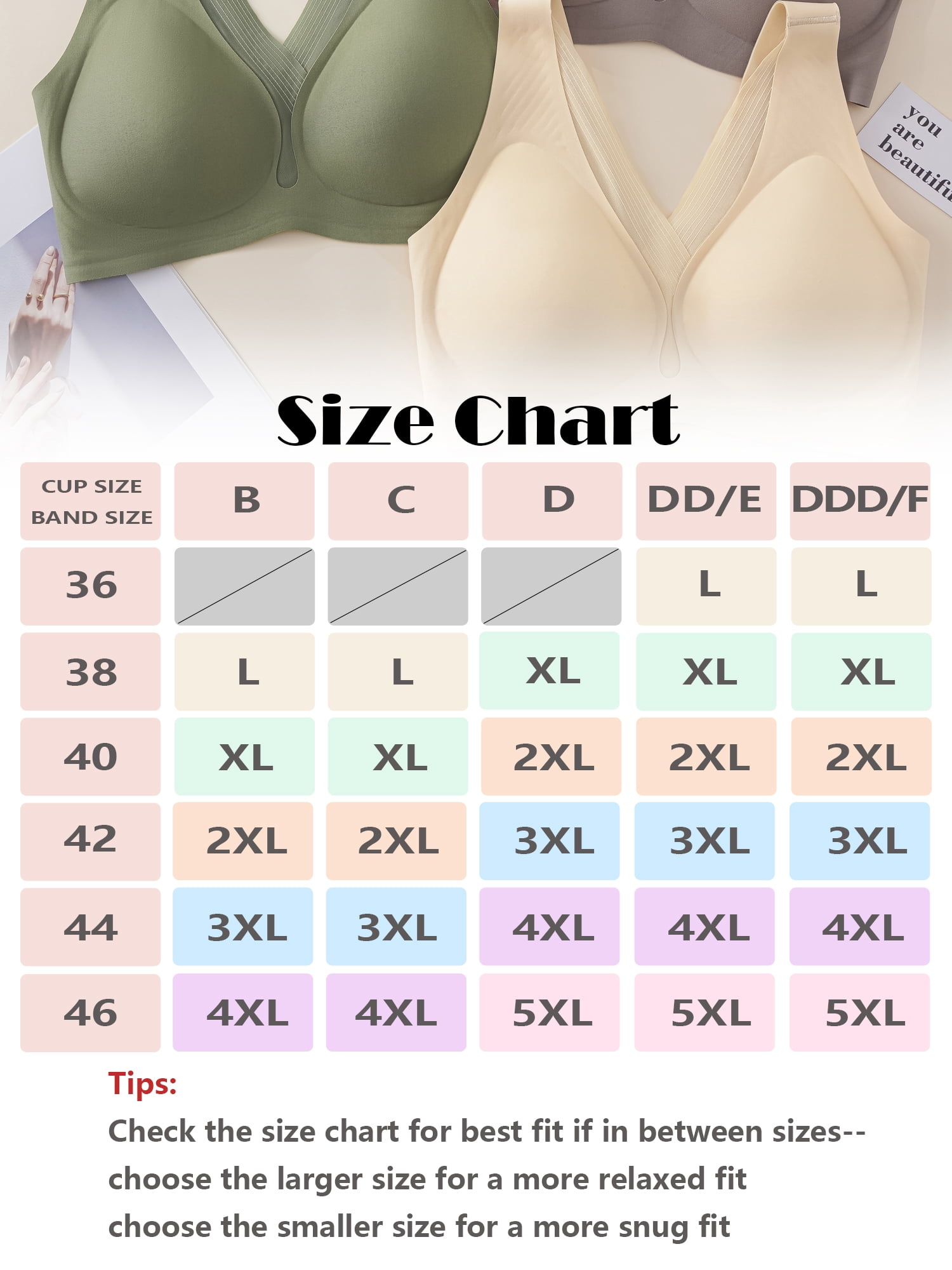 YOURISS Plus Size Wireless Seamless Bra, Full Coverage, Breathable 0.2cm Cups, Side Support U-Back, 5-Row 4-Hook T-Shirt Bra, Beige White 2XL
