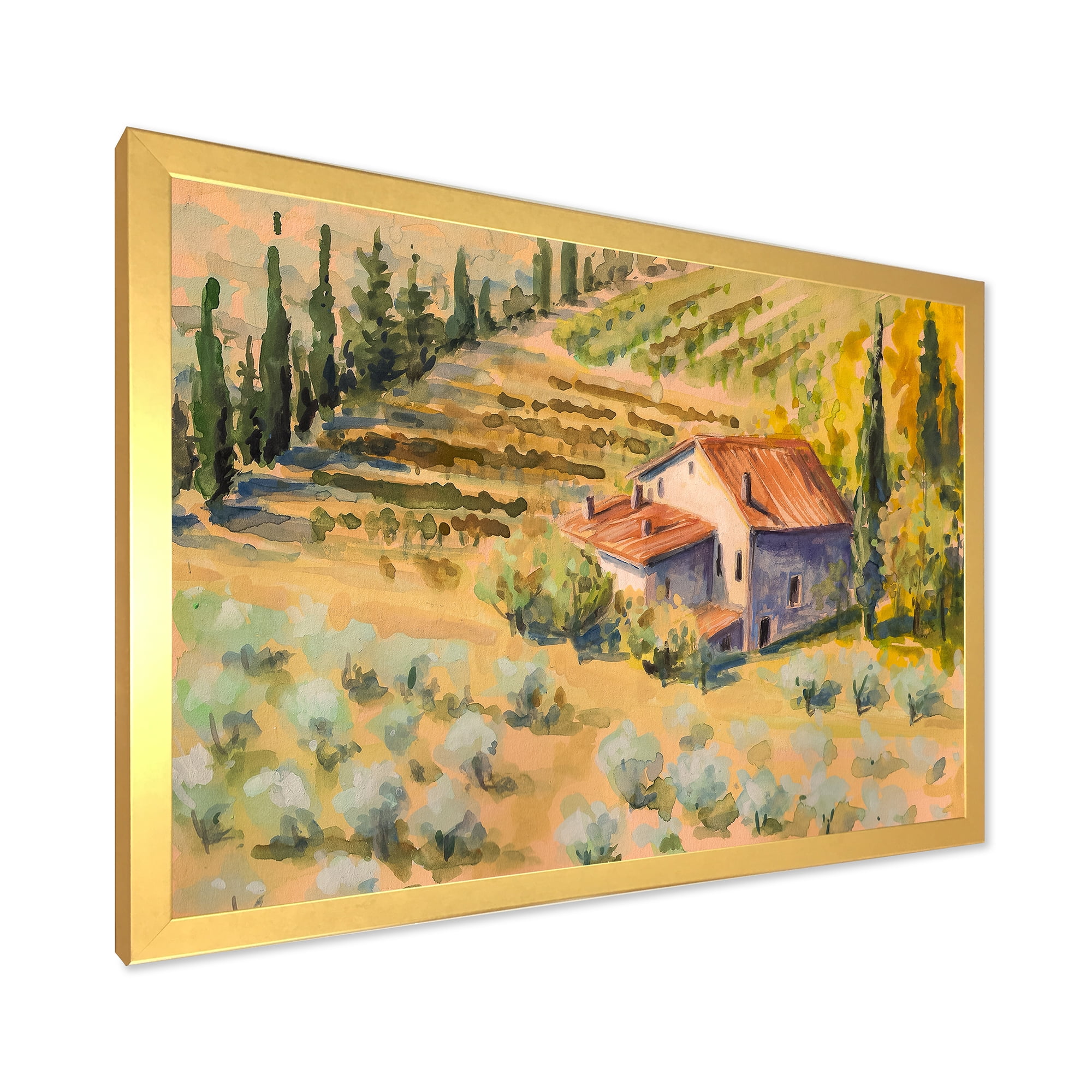 Designart 'Little Farmhouse In Countryside' Country Framed Art Print