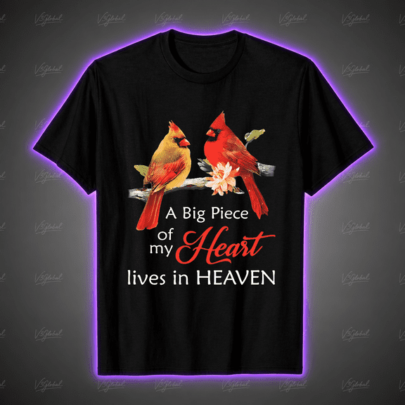 Cardinal Memorial Heart in Heaven Bird Lover Unisex T-Shirt V19494, S-5XL