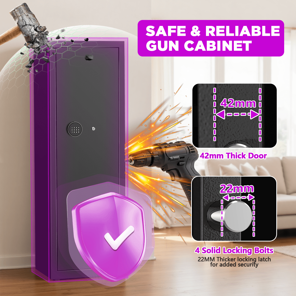 RYCUZO 8-10 Gun Cabinet, Quick Access Long Gun Safe for Home Rifles and Pistols, Large Unassembled Rifle Safe with Removable Shelves, Digital Keypad, Pegboard
