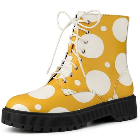 

Unique Bargains Women s Platform Lace Up Polka Dots Printing Combat Boots