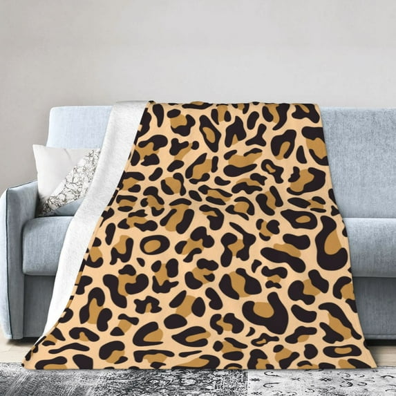 DouZhe Ultra-Soft Micro Fleece Lightweight Flannel Bed Blanket, Abstract Leopard Print Animal Brown Print Cozy Warm Throw Blankets, 60"x50"