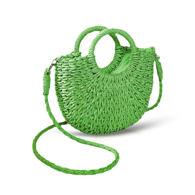 Bolsa QTKJ Mini de Media Luna de Ratán para Mujer Verde Oscuro