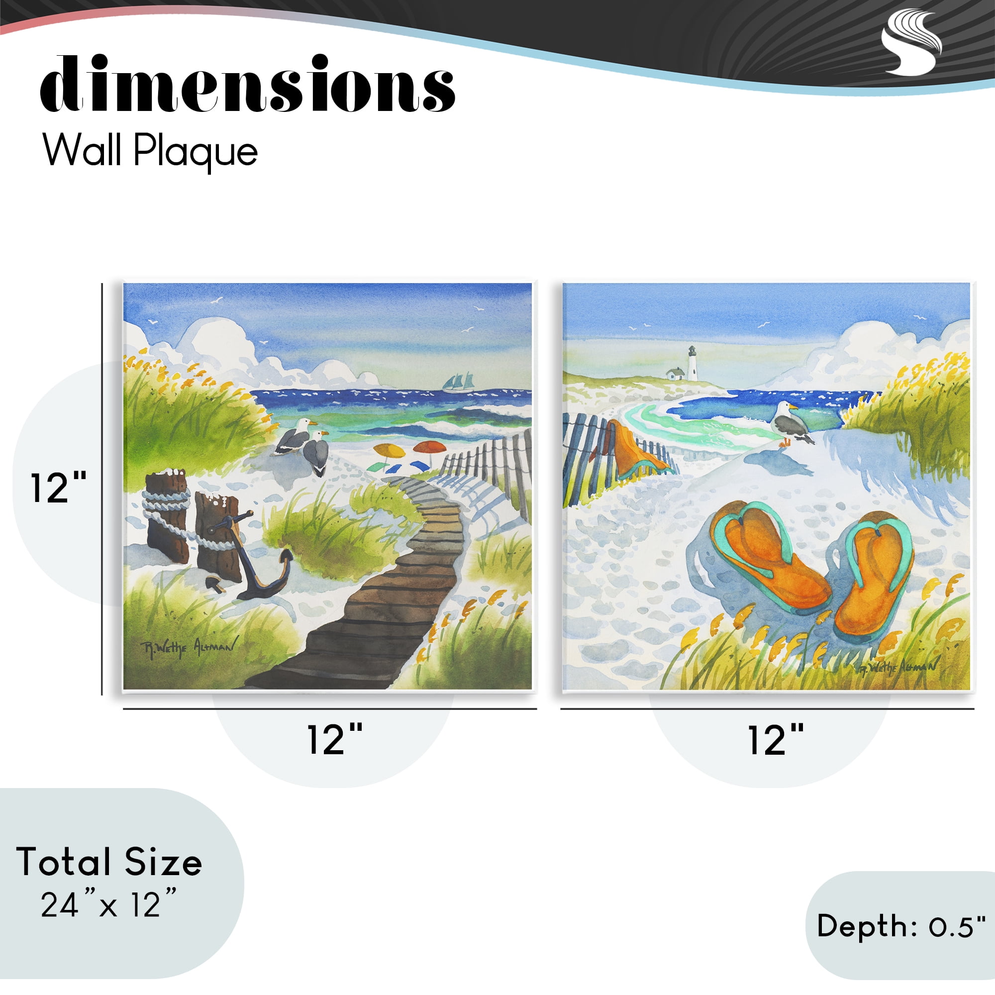 Stupell Industries Boardwalk Through Beach Scenery 2 Piece Wall Plaque Art Set, design by Robin Altman
