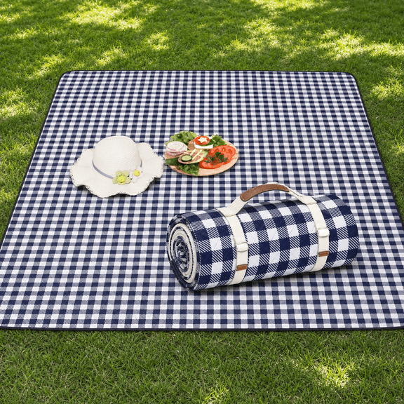 Blue 80"x80" Extra Large 3-layer Foldable Portable Picnic Blanket