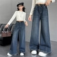 thumbnail image 5 of Shadoumai Girls Straight Leg Jeans Classic Denim Pants for and Autumn Comfortable Casual Trousers for Toddler Big Kids, 5 of 8
