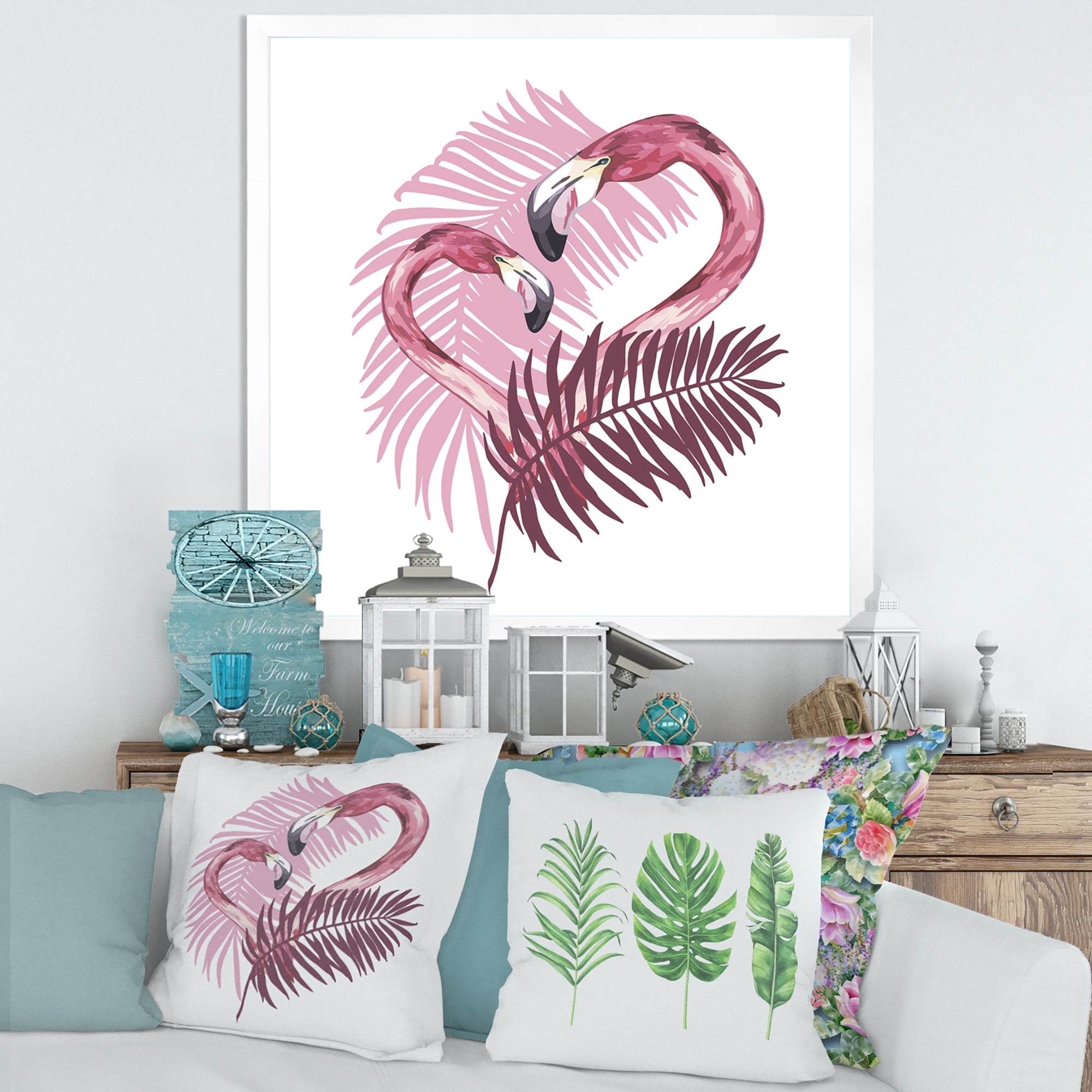 Designart 'Pink Flamingo In Tropical Summer II' Tropical Framed Art Print