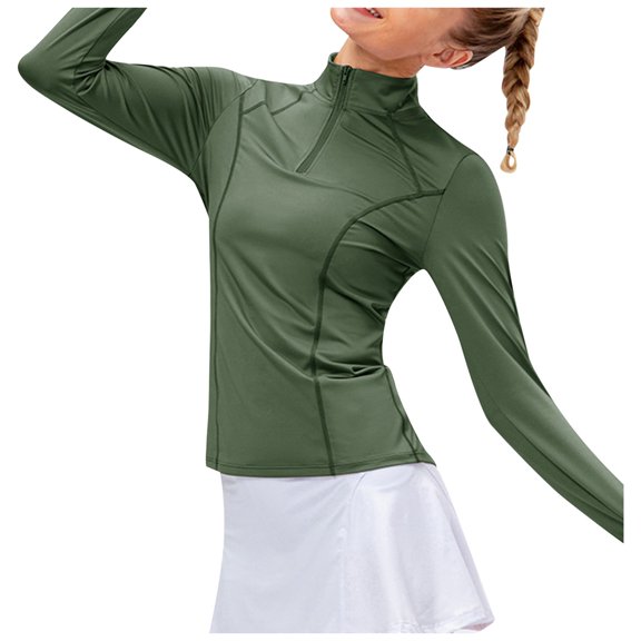 DuoJiaJ Women's Yoga Long Sleeve Slim Fit Running Fitness Quick Drying Sports T Shirt Women’s T-Shirts Green