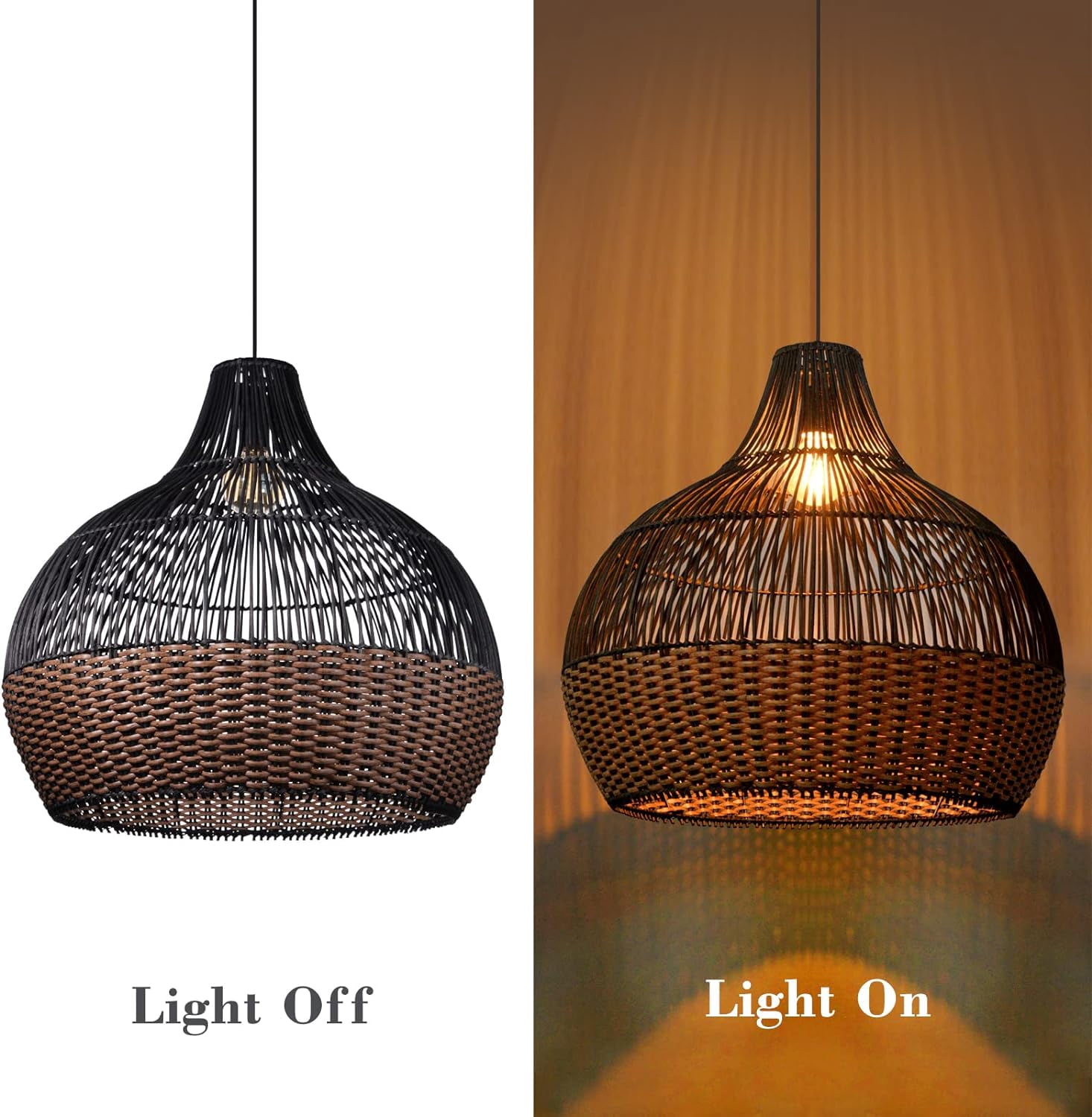 Arturesthome Rattan Pendant Light Fixtures, Wicker Boho Black Basket Lighting Chandelier