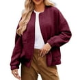 thumbnail image 2 of ClodeEU Women's Bomber Jackets, Button Down Cropped Coats with Pockets ,Trendy Jackets Shackets Wine,Womens Plus XXL, 2 of 4