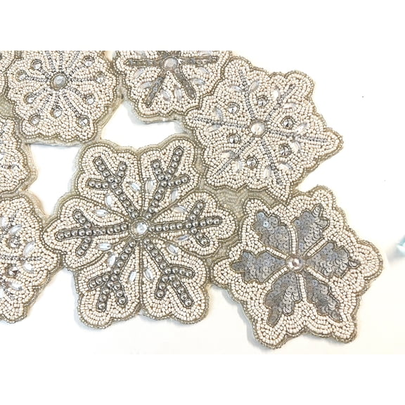 Handmade bead table runner, christmas beaded runner, snowflakes, 13x36inch