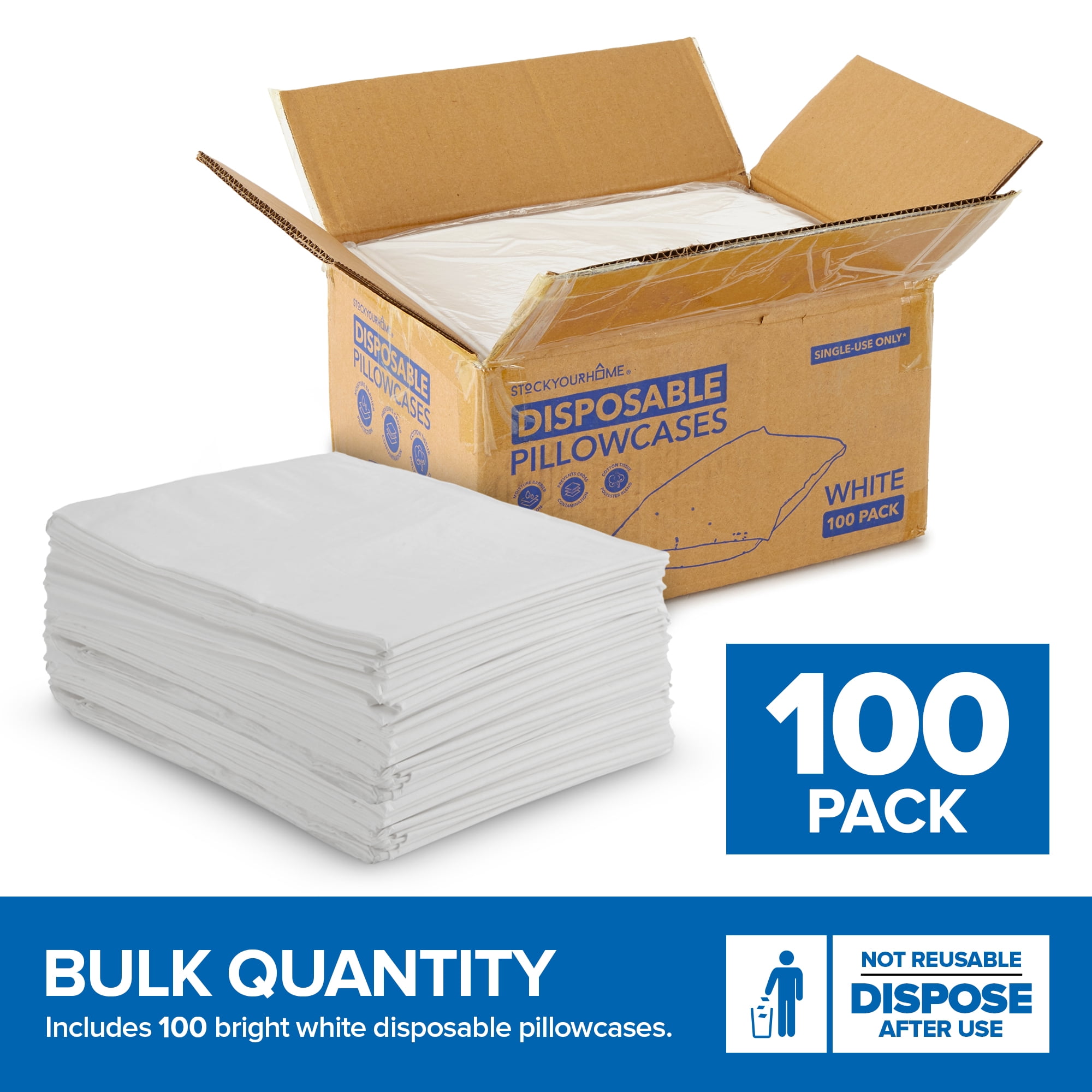 Stock Your Home (100 Count) Disposable Pillow Case Covers, Tissue/ Poly 21" x 30" Standard Size, Single-Use Pillowcases with Moisture Barrier in White