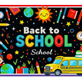 thumbnail image 3 of Colorful Back to School Themed Banner with School Supplies Elements Sun Star Kid Bus Decorations Backdrop for School Opening Party Classroom Decor Photo Booth Background, 3 of 7